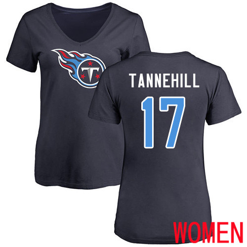 Tennessee Titans Navy Blue Women Ryan Tannehill Name and Number Logo NFL Football #17 T Shirt->nfl t-shirts->Sports Accessory